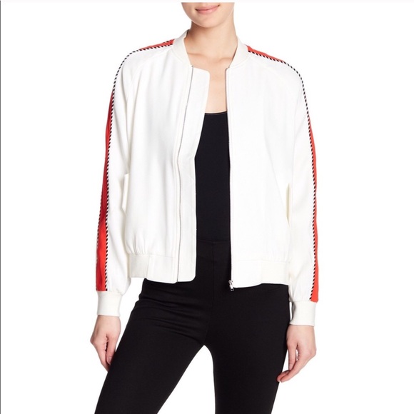 NWT Line & Dot White Red Bomber Jacket Medium - Picture 1 of 5